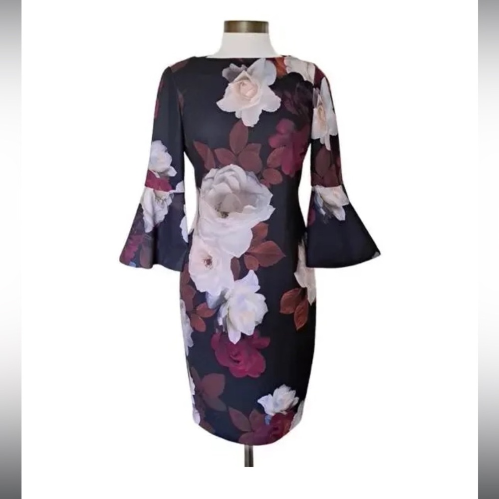 Calvin Klein Black Floral Long Sleeve Dress - Picture 4 of 14